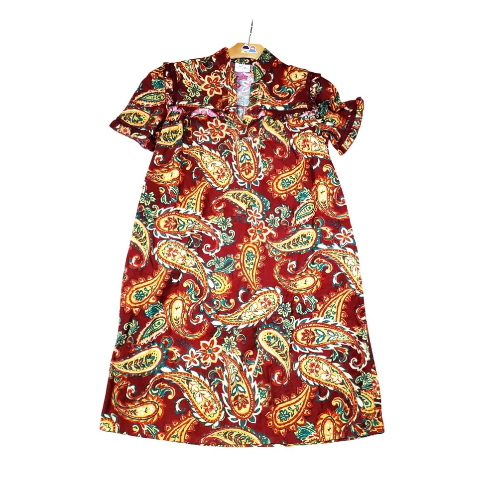 Vermont Country Store Red Paisley Cotton Muumuu Flannel House Dress Small NWOT